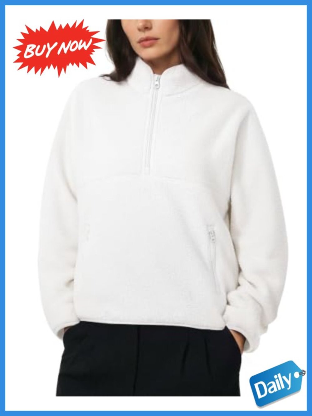 Women's Quarter Zip Fleece Pullover Sweatshirt Fuzzy Sherpa Jacket